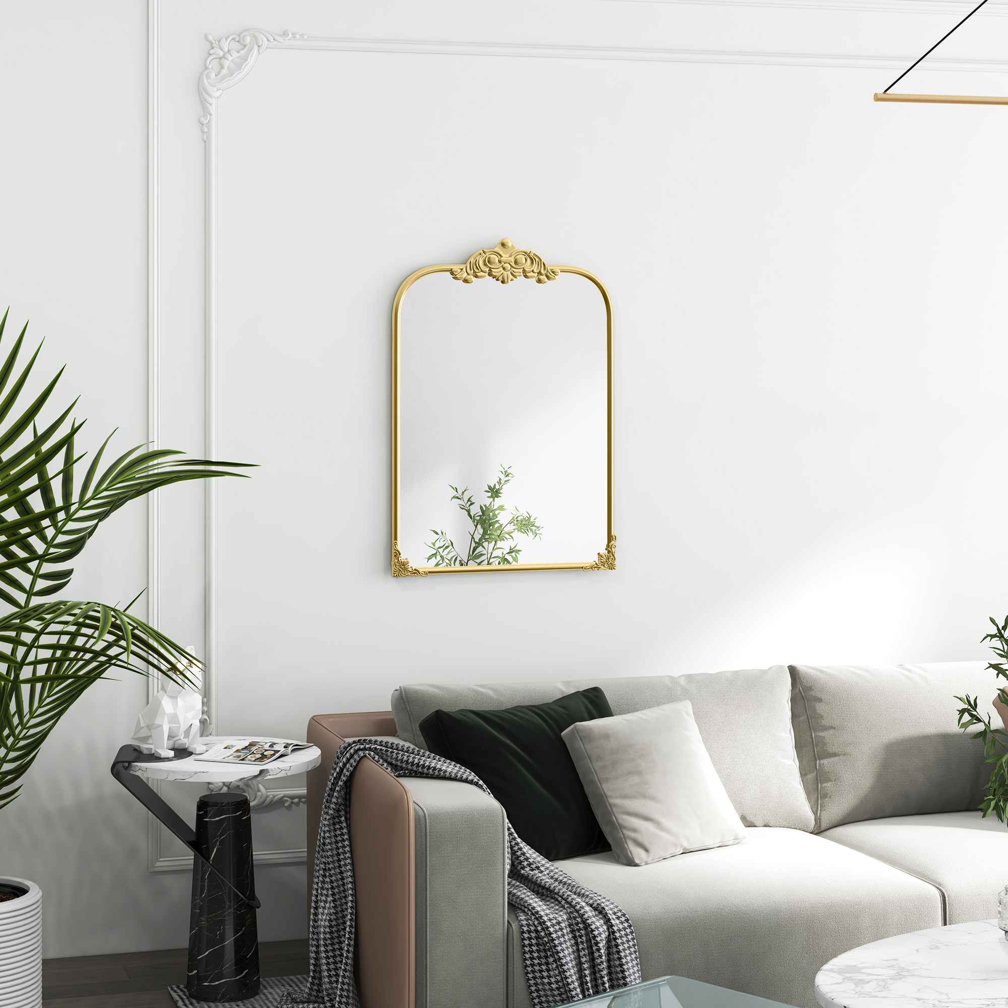 Espejo de pared barroco 60x87cm con marco de metal dorado y cristal antioxidante para salón y dormitorio