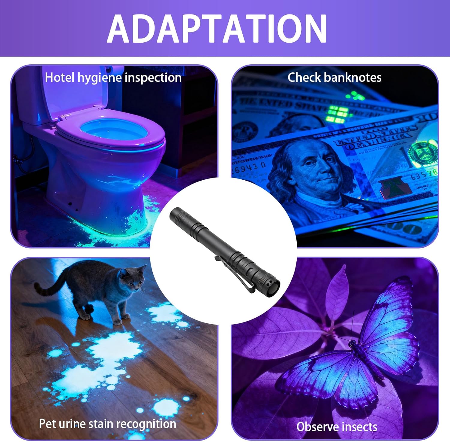 Lampe Torche UV LED, Portable Mini LED avec Clip, pour Peinture, Minéral, Fluoresceine, Détecteur D'urine, Détection D'argent - 4