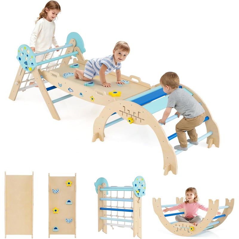 9 w 1 Trójkąt Wspinaczkowy Montessori dla Dzieci powyżej 1 Roku Życia, Rampa, Lina i Drabinka, Most (Astre|8 w 1, Siatka + Drabinka)