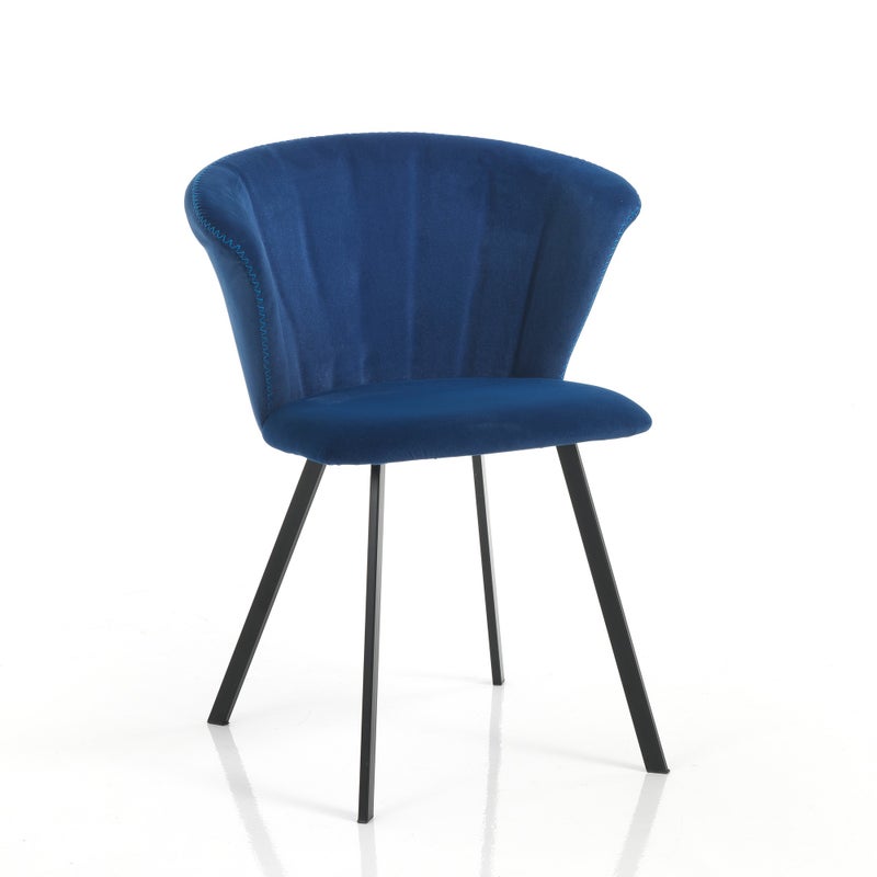 Zestaw 2 krzeseł NOAH Blue z mikrofibry imitującej niebieski aksamit, czarna metalowa rama, wyściełane siedzisko, eleganckie i wygodne