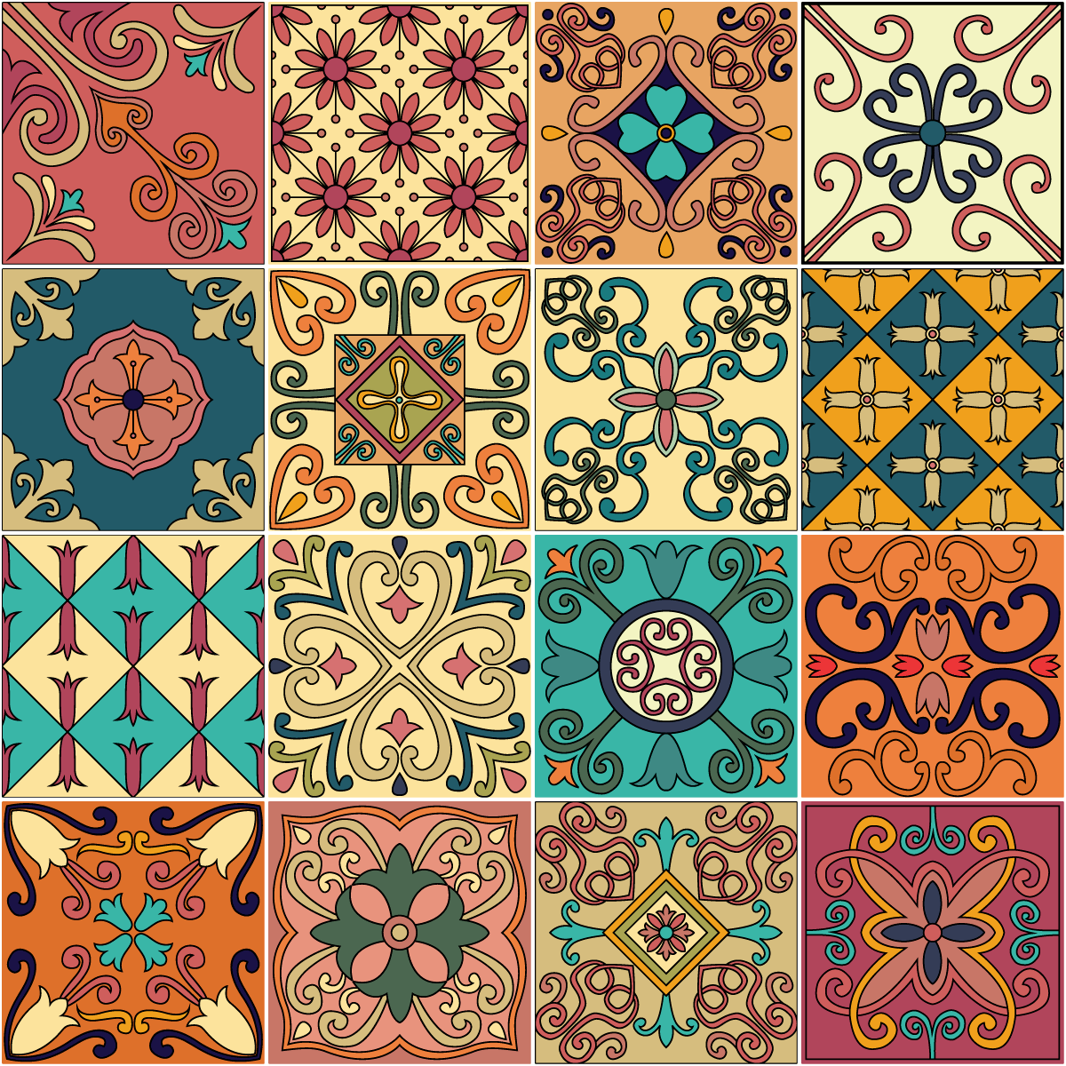 Sticker Mural Carrelage adhésif Cuisine Salle de Bain - 16 STICKERS CARRELAGES AZULEJOS ORNEMENTS ARTISTIQUES DESIGN - 16stickers10x10cm - 2