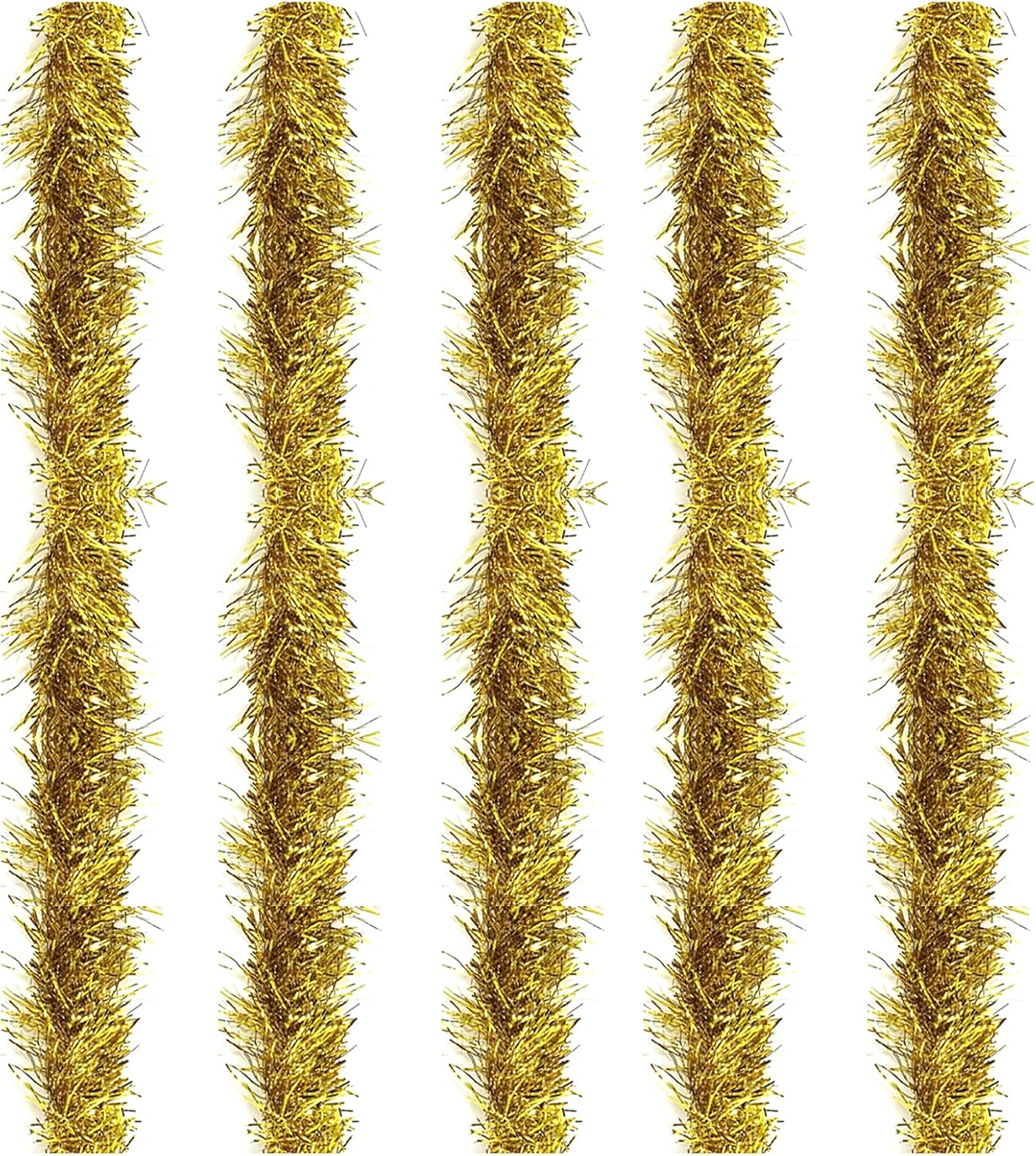 Ozdoby z błyszczącej frędzli, metaliczne, bożonarodzeniowe, błyszczące ozdoby na choinkę, świąteczne dekoracje, 2 m, 5 sztuk (Złote)