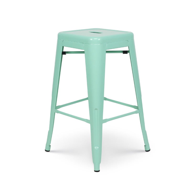 Set di 4 sgabelli da bar in stile industriale in verde chiaro lucido, alti 66 cm - 2