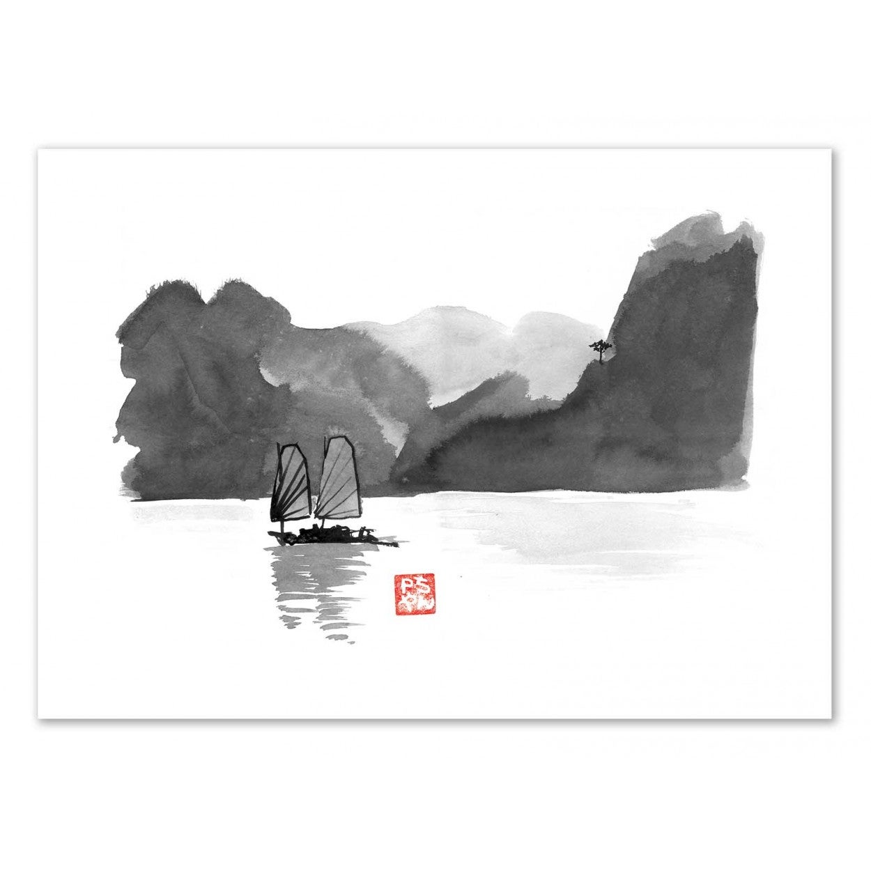 Art-poster - halong bay - pechane sumie - 50 x 70 cm