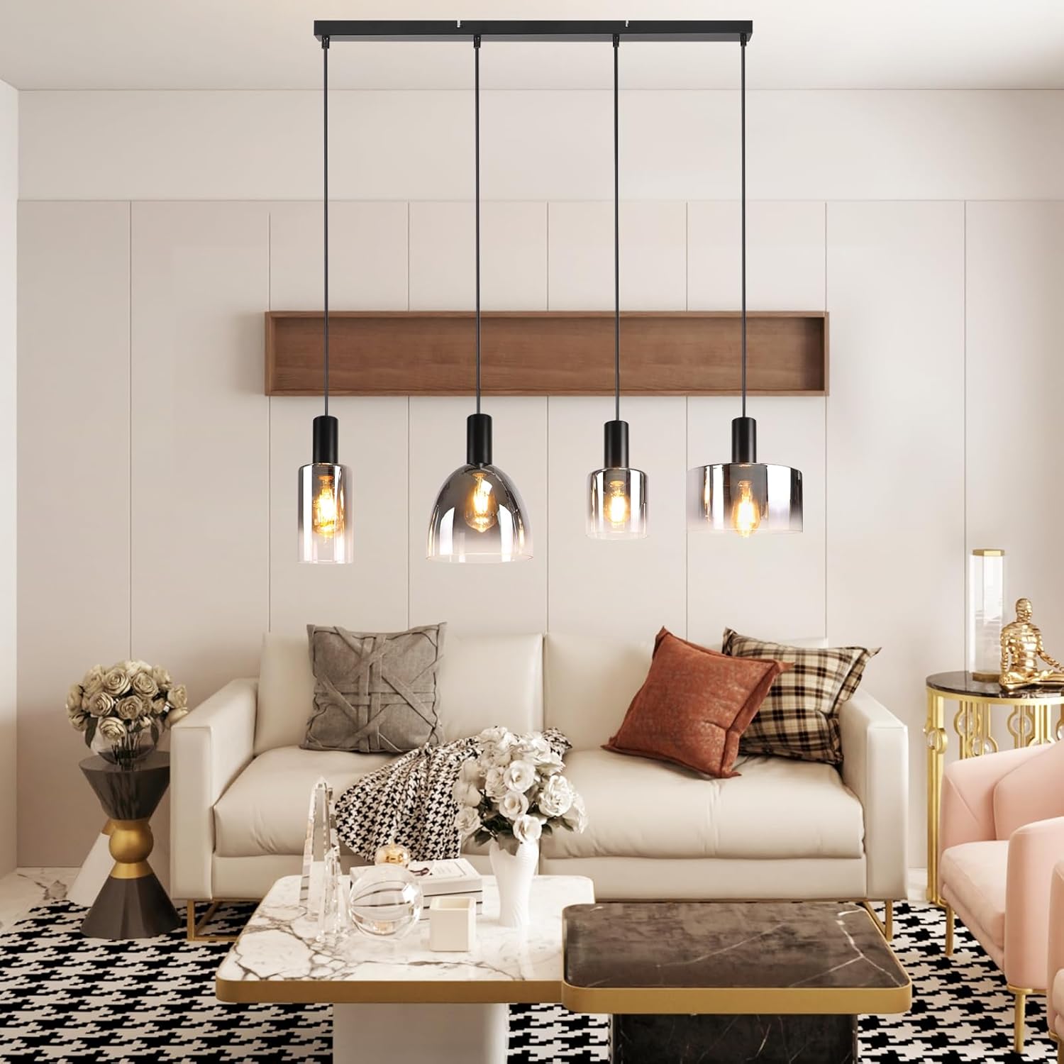 ZMH Suspension Lustre salle à manger 3/4 flammes E27 gris fumée 180CM Suspension Lustre cage d'escalier - 9