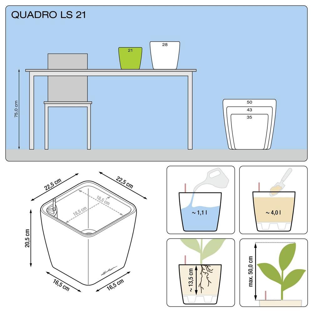 Vaso Quadro LS 21 Argento Metallizzato Con Auto-irrigazione – Design Puro Per Piante Da Interno - 2