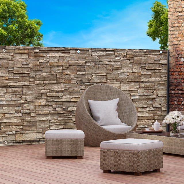 Brise vue occultant 1,2 x 10 M motif pierre marron 160 gr/m²