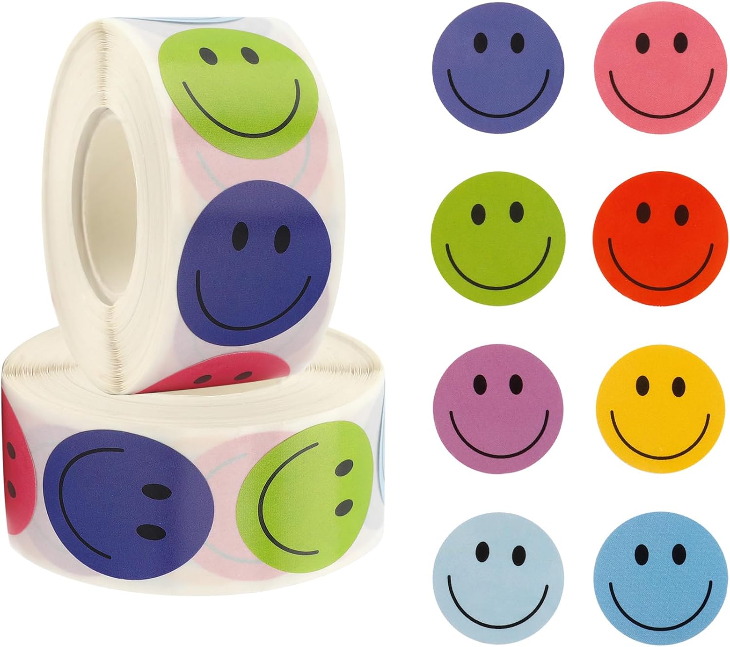 1000 Autocollants Smiley Ronds 25mm -| Rouleau de Stickers Émotions ...