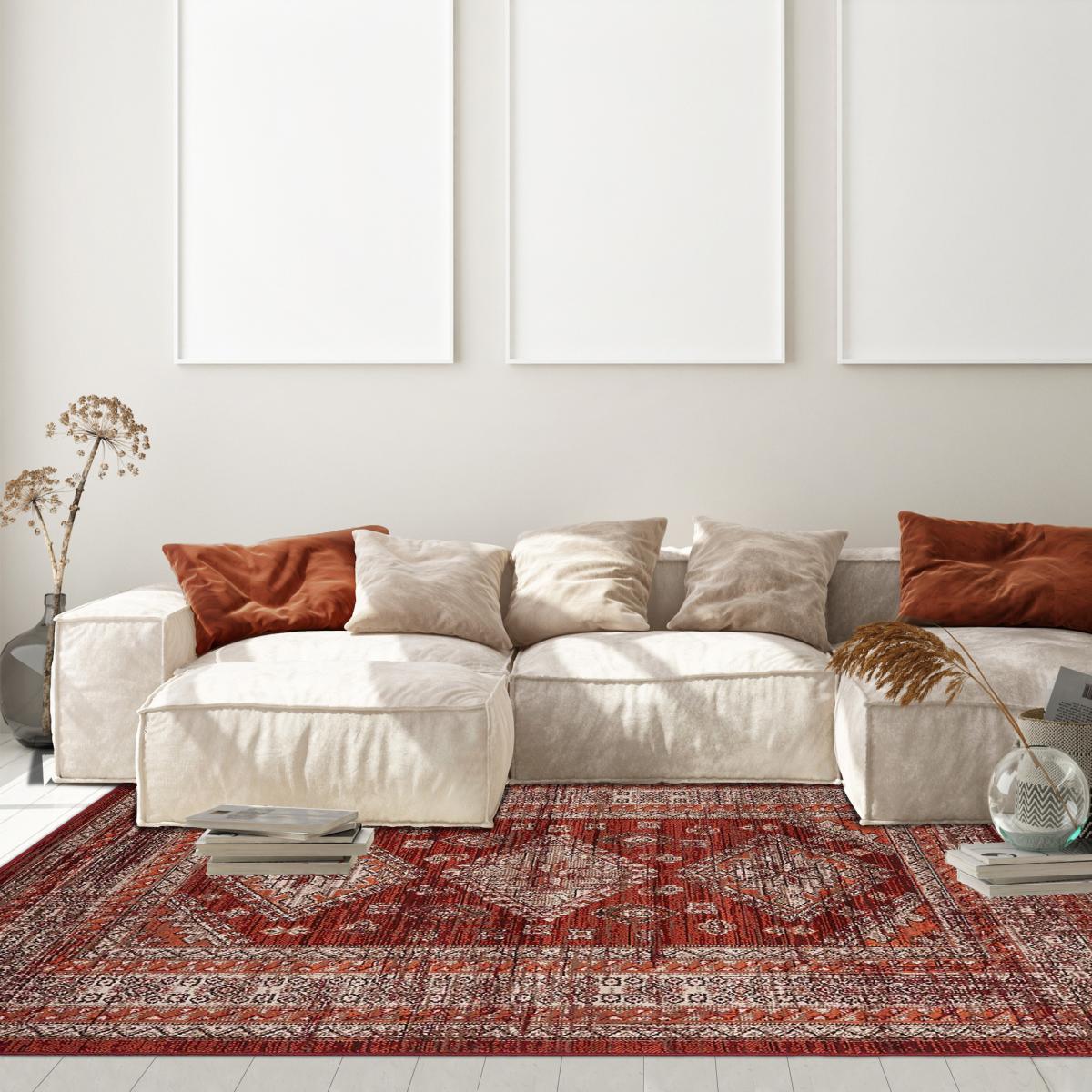 Tapis oriental 160x230 rectangle orange tissé motif ethnique LYN1 DAZOR - 5