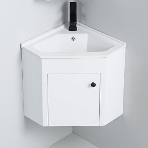 Meuble-lavabo D'angle Suspendu Avec Vasque - Blanc Doré, 38 Cm, Parfait Pour Petites Salles De Bains Et WC