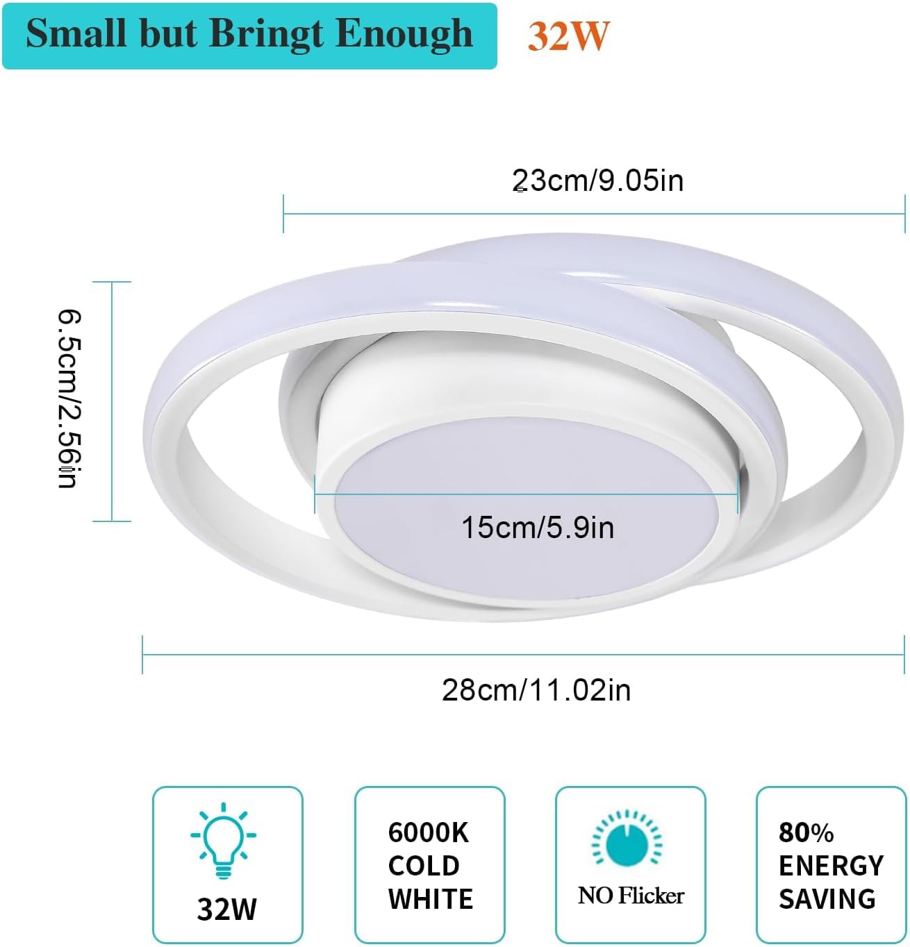 COMELY 2 Pièces Plafonniers LED Moderne pour Chambre, Cuisine, Couloir, 36W Luminaire Plafond, Rond Lampe LED Plafond, Lumière Chaude 3000K, 28cm - 8