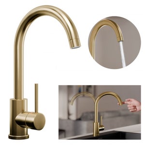Robinet De Cuisine Pivotant 360° – Or – 1 Poignée – Laiton Poli – Lavabo Et évier – 2gf005