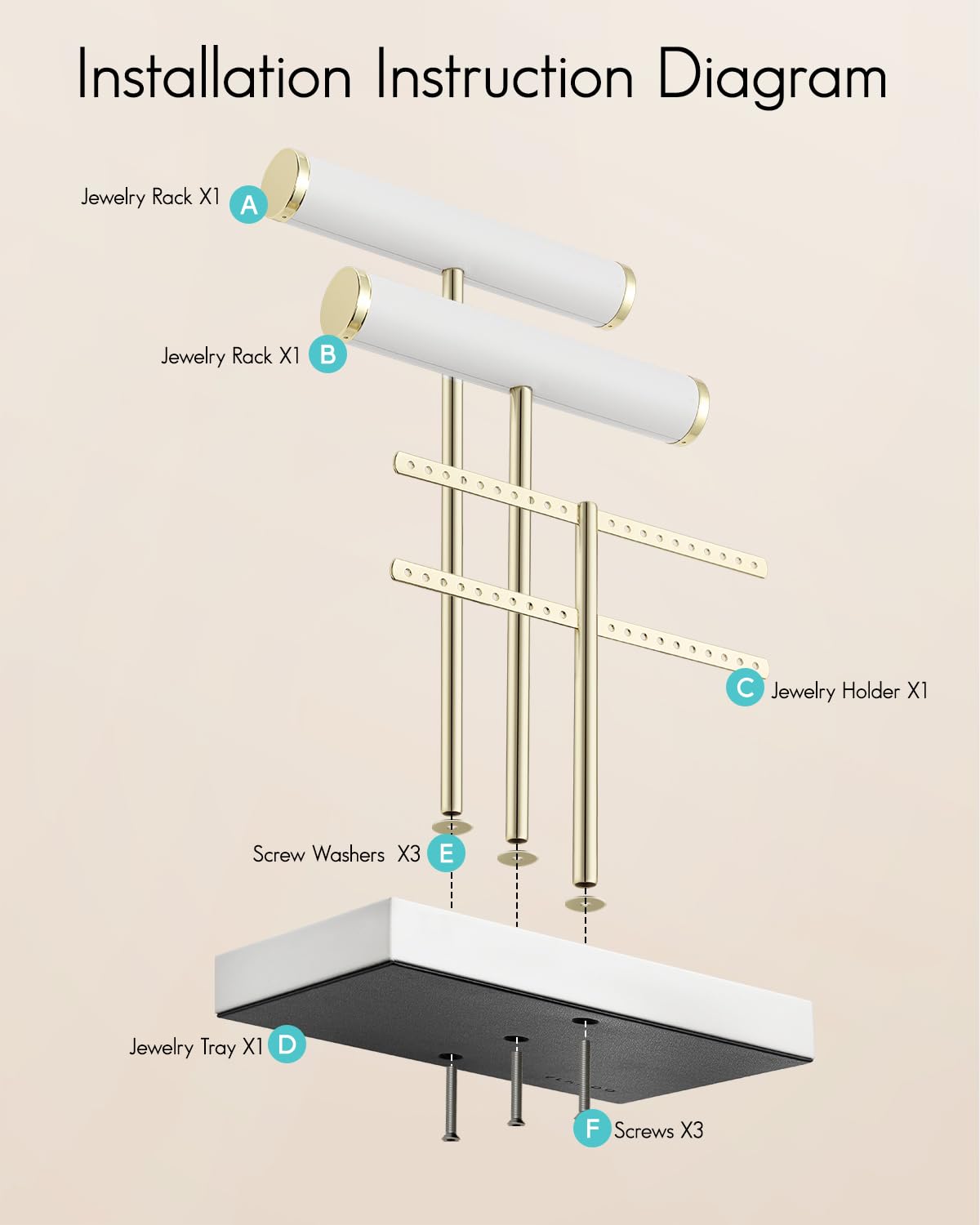 Présentoir à bijoux blanc avec plateau, idéal pour ranger bracelets, colliers, boucles d'oreilles et bagues, étagère de rangement multifonctionnelle. - 4
