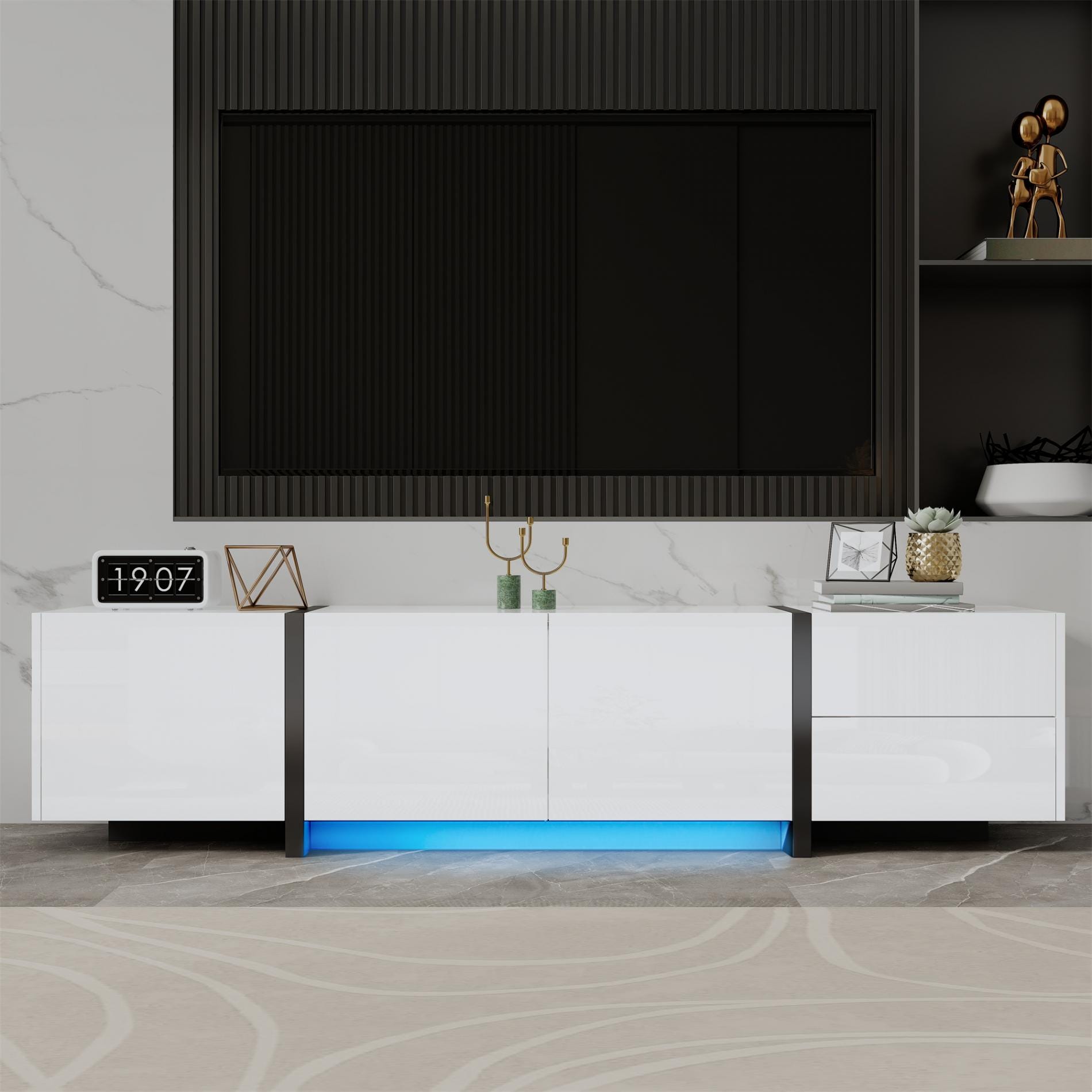 Armoire TV Moderne avec Rangement Spacieux, Design Épuré en Noir et ...