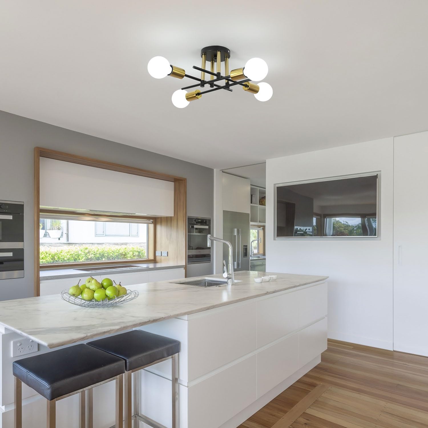 COMELY Lustre Plafonnier Industriel, 4 Lumières E27 Lampe de Plafond Retro Vintage en Metal, Retro Suspension Luminaire Doré pour Salon Salle à Manger - 5