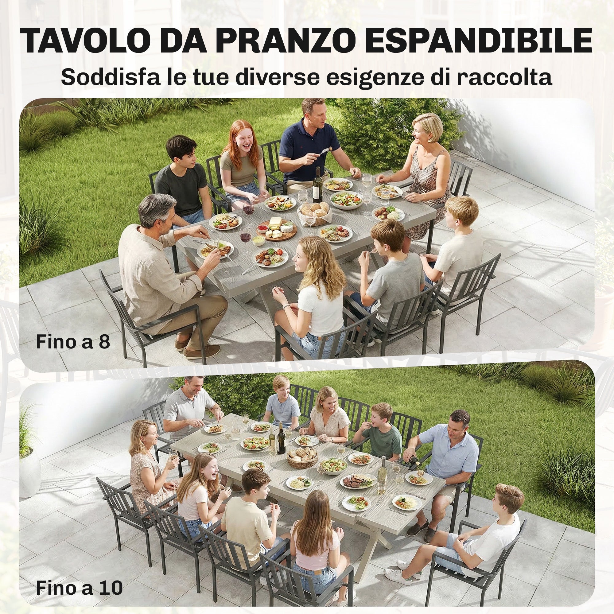 Table de jardin extensible pour 8 à 10 personnes, aluminium et acier - gris - 154/214x85x73 cm - 6
