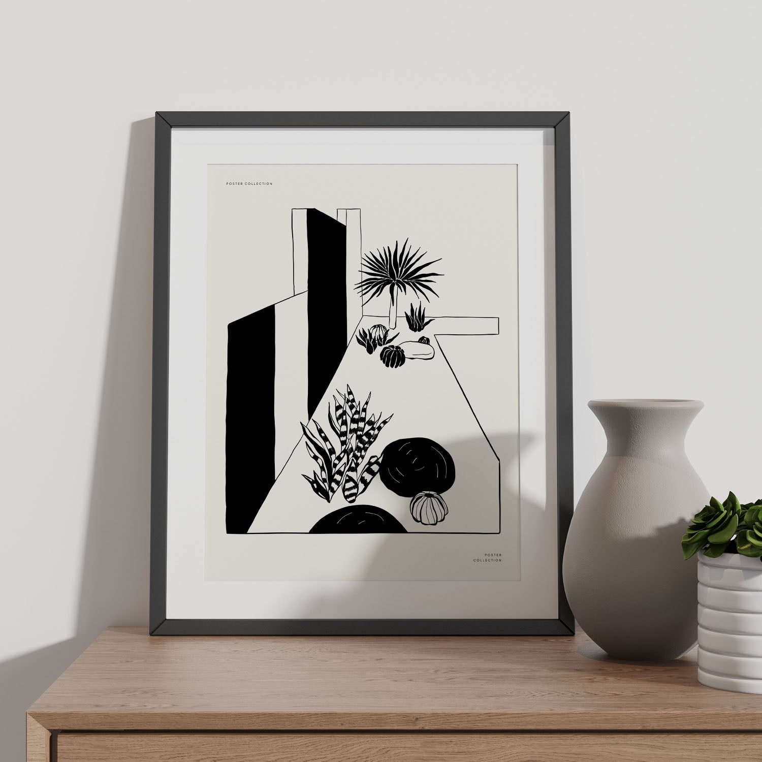 Póster pop art abstracto. plantas de postres ilustraciones artísticas modernas para la decoración de interiores. marco blanco a3