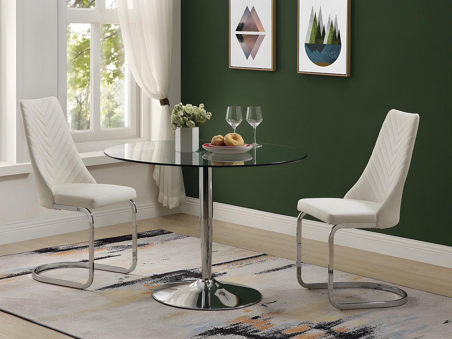 Okrągły stół do jadalni NOLAN - Hartowane szkło i chromowany metal