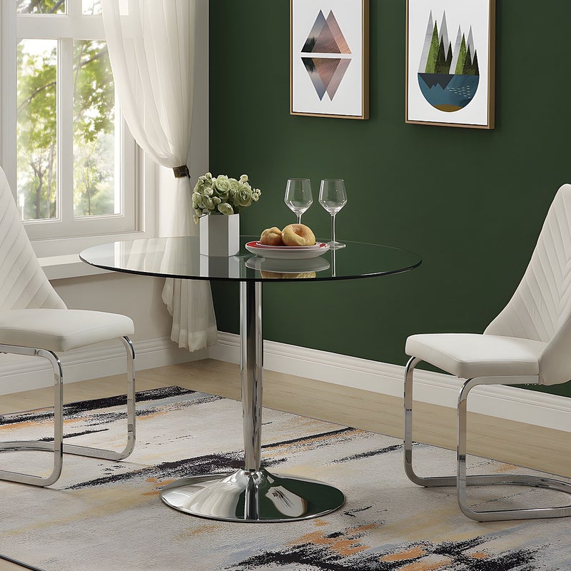 Okrągły stół do jadalni NOLAN - Hartowane szkło i chromowany metal