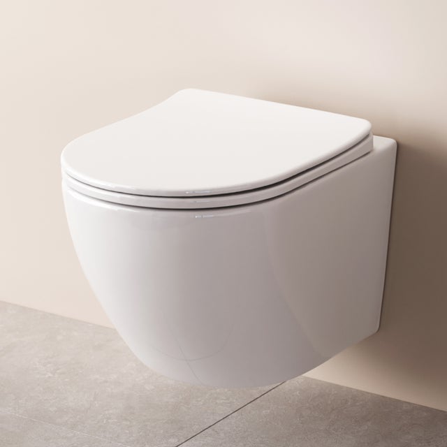 Toilette suspendu en céramique sans bride Cuvette WC Suspendu sans bord FlashClean abattant amovible frein de chute Softclosing, Blanc AM.PM X-Joy S
