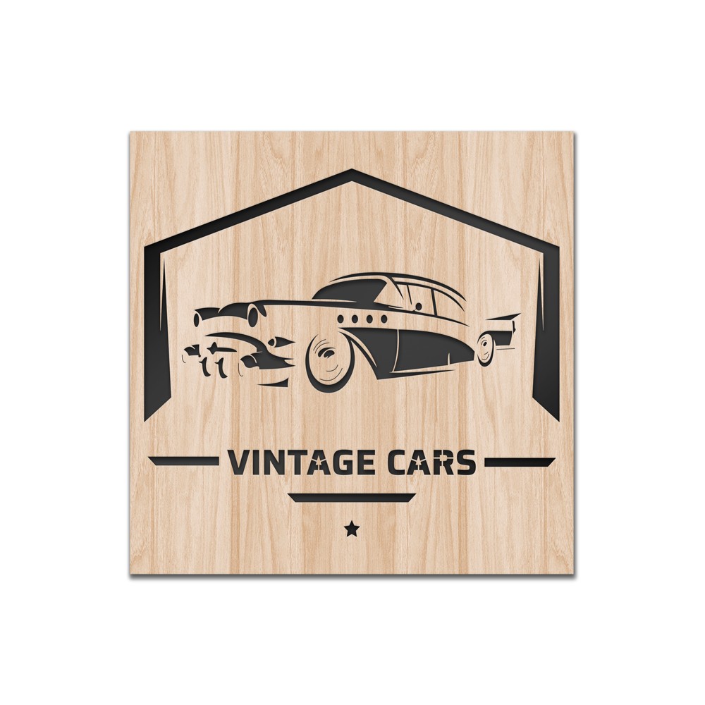 Coche vintage - lasercut cuadro decorativo compuesto madera y pvc 60x60 cm