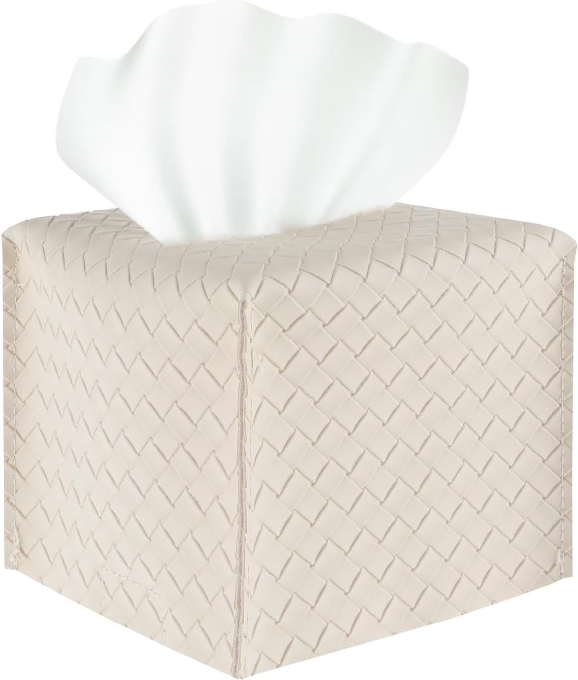 Pudełko na chusteczki Gjinxi Leather Tissue Box – kwadratowe – skórzany uchwyt na chusteczki – na stolik nocny, biurko, samochód – beżowe – 13,5 x 13,