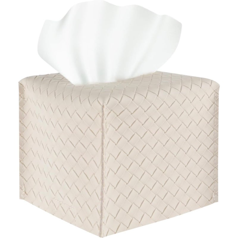 Pudełko na chusteczki Gjinxi Leather Tissue Box – kwadratowe – skórzany uchwyt na chusteczki – na stolik nocny, biurko, samochód – beżowe – 13,5 x 13,