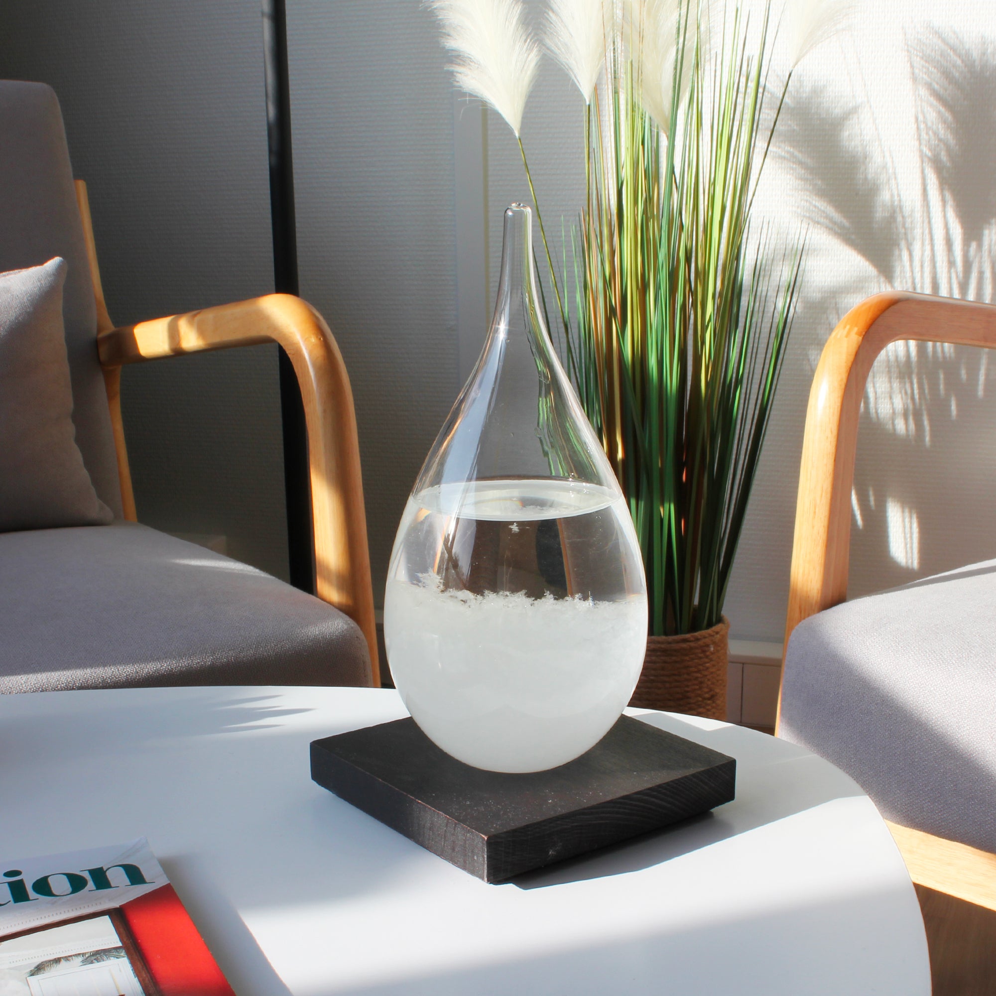Dongzhi Storm Glass Predictor - Stazione meteo in cristallo meteo previsioni meteo, vetro tempesta, a forma di diamante decorativo barometro con base in legno per compleanno
