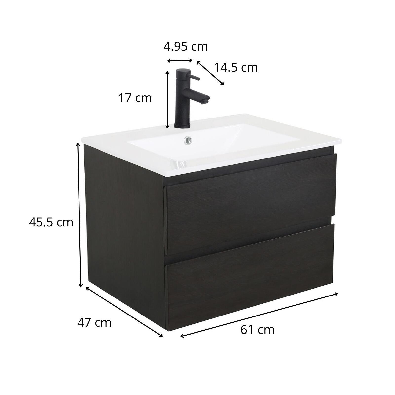 Ensemble simple vasque SORRENTO 60cm avec plan céramique et robinet noir - 3
