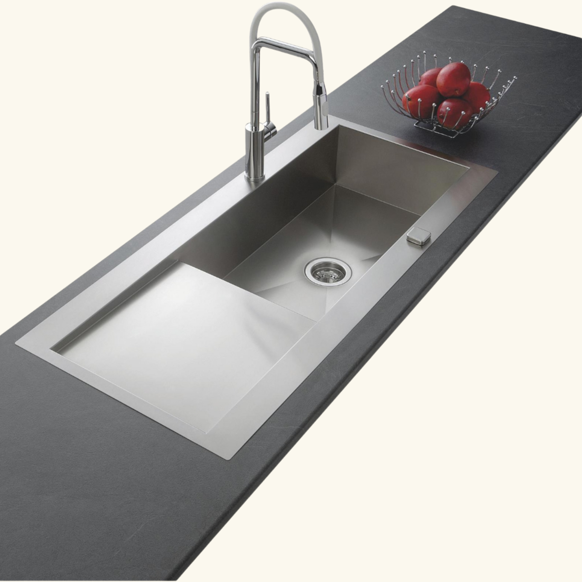 Évier inox lisse RIKAS 1 très grand bac 1 égouttoir | Leroy Merlin