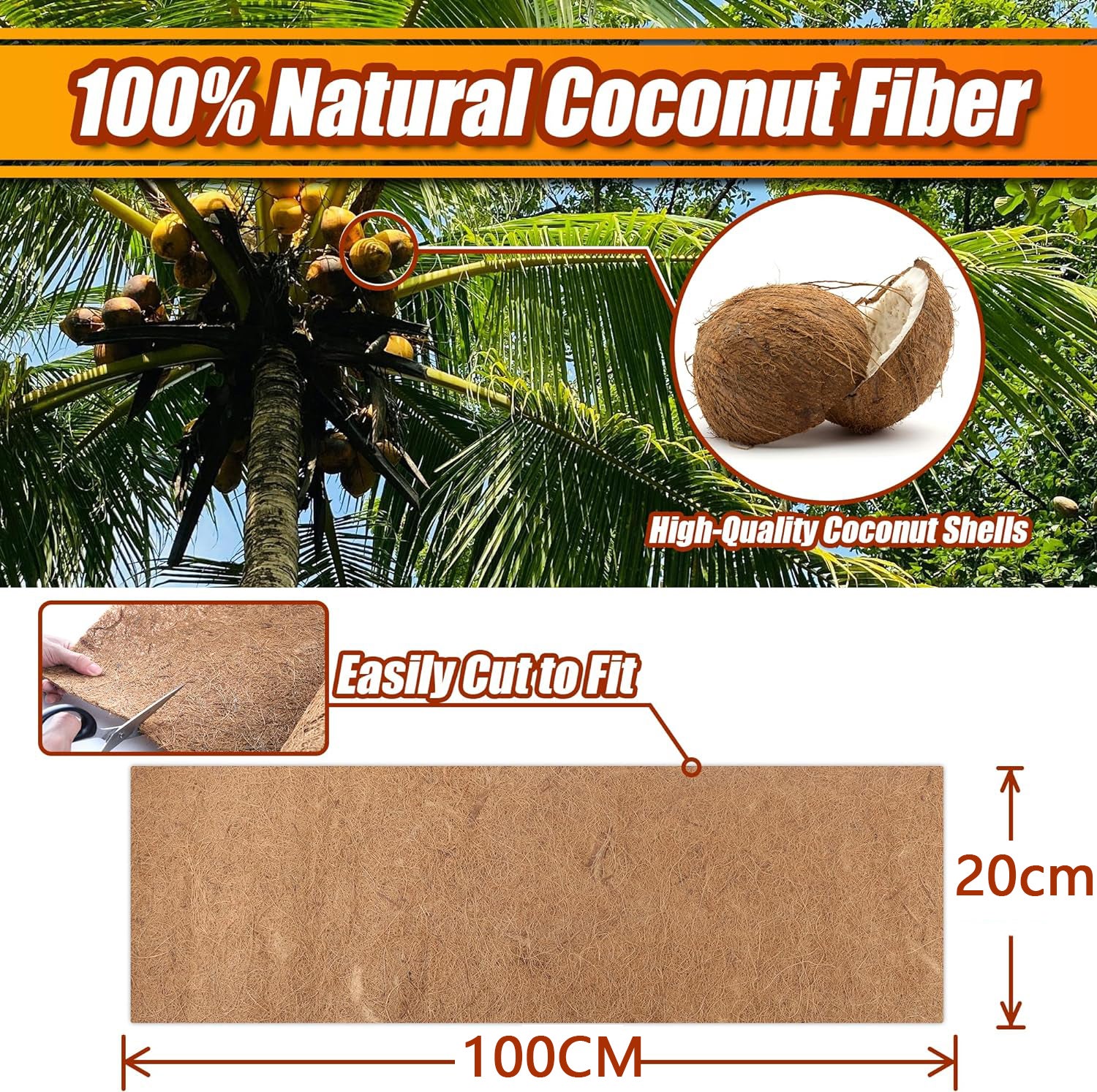 Rouleau de coussin en fibre de coco, 20 x 100 cm, utilisé pour les plantes et les fleurs, coussinets en feutre de coco pour animaux de compagnie - 2