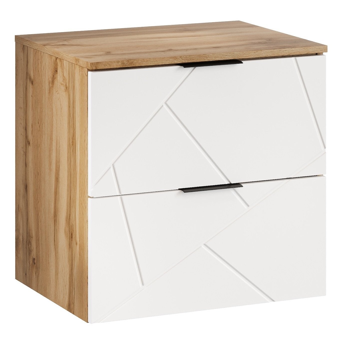 Mueble de lavabo para baño manello 60 x 46 x 58 cm – roble con blanco mate – mueble de pared con 2 cajones