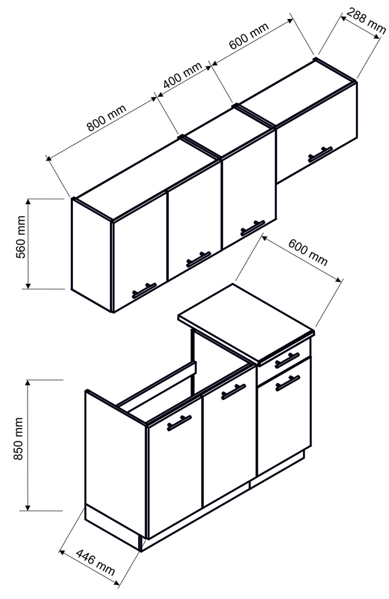 Cuisine complète Mila de 5 éléments Mila couleur chêne sonoma avec plan de travail inclus - Longueur 120/180 cm - 5