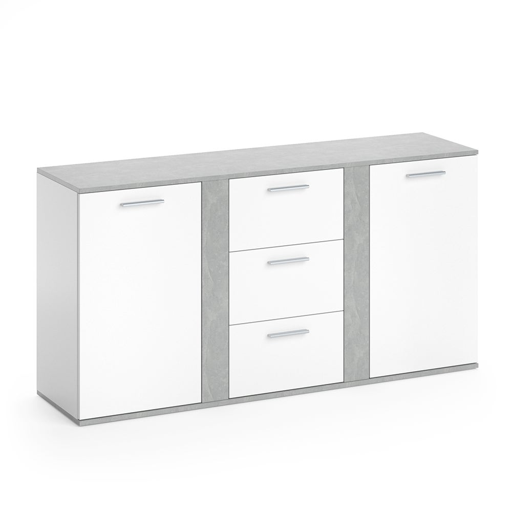 Commode Novelli Avec Portes Anthracite/Blanc 155x80cm - Meuble Rangement Salon Ou Chambre, Fabrication Solide
