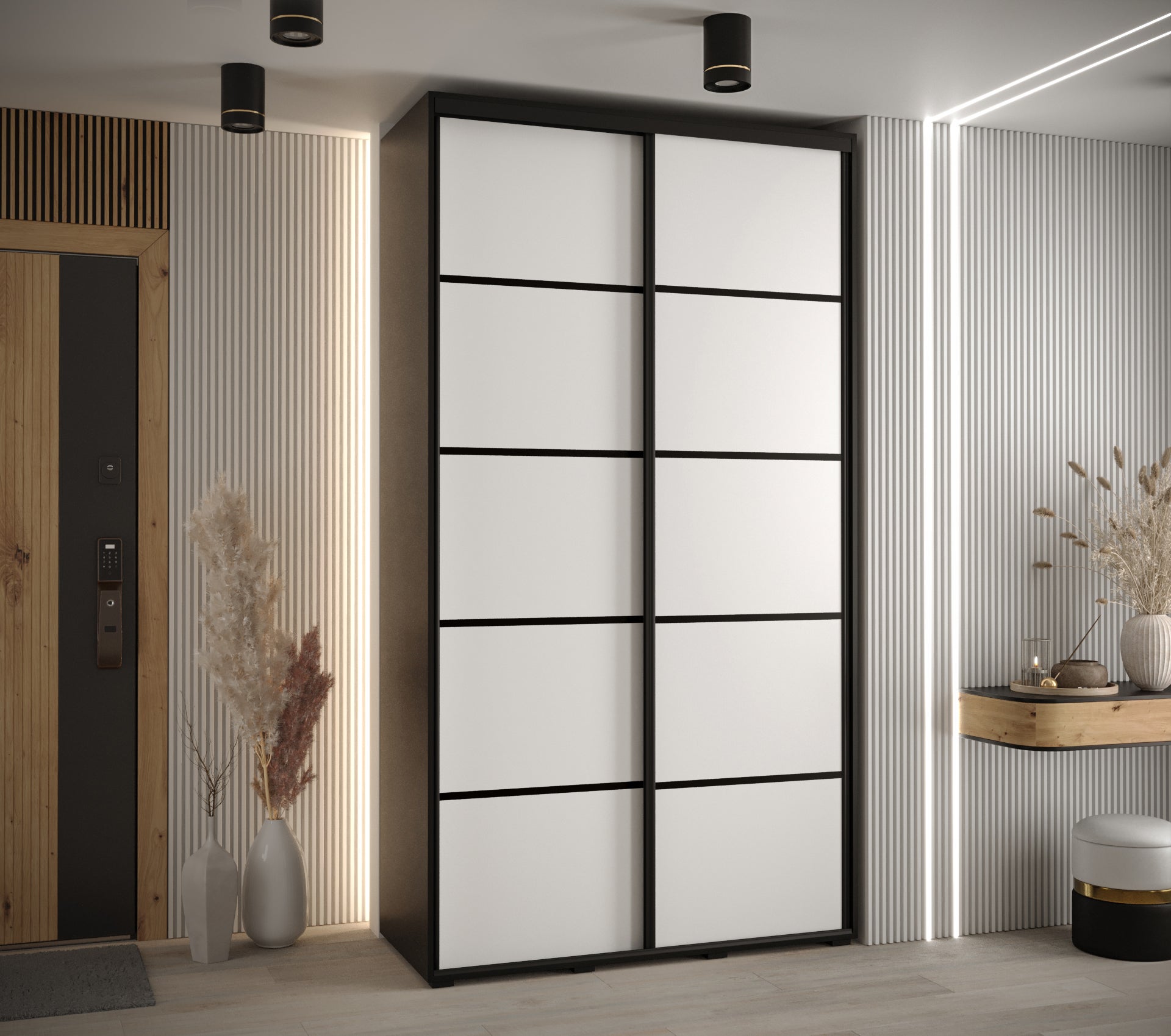 Szafa przesuwna wysoka Davos 4 140 x 45 x 235,2 cm czarny + biały + u. czarny - Abiks Meble - 2