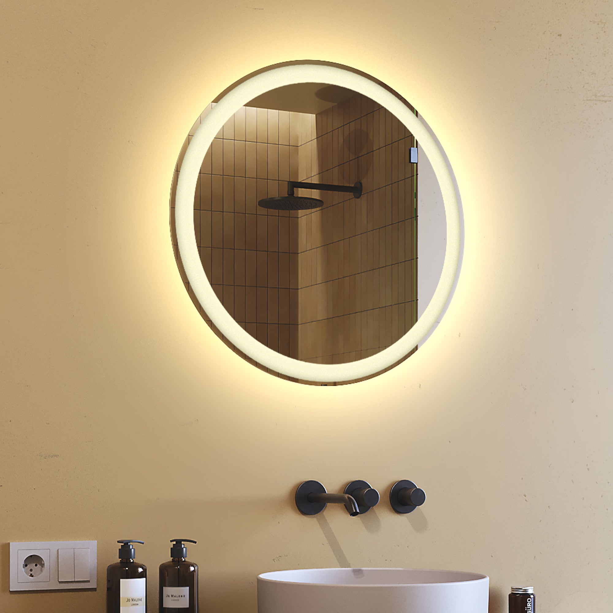 Lustro LED łazienkowe okrągłe 60x60 cm ARTFORMA – podświetlane, ciepła biel 3000K, (M025)