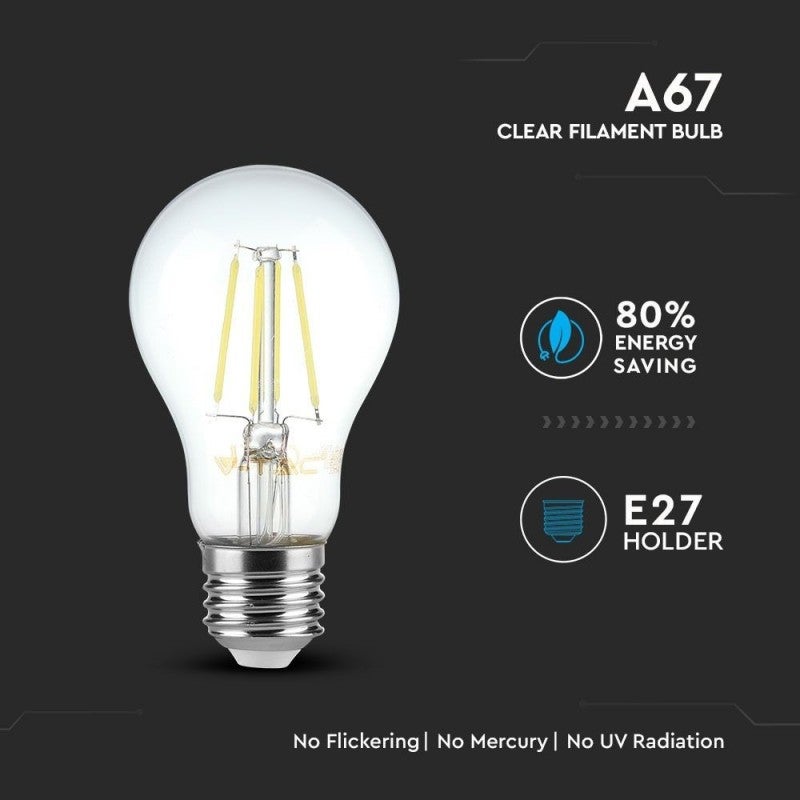 Lampadina LED a filamento da 10 W brevettata E27 A67 VT-1981 - 6000K - 4