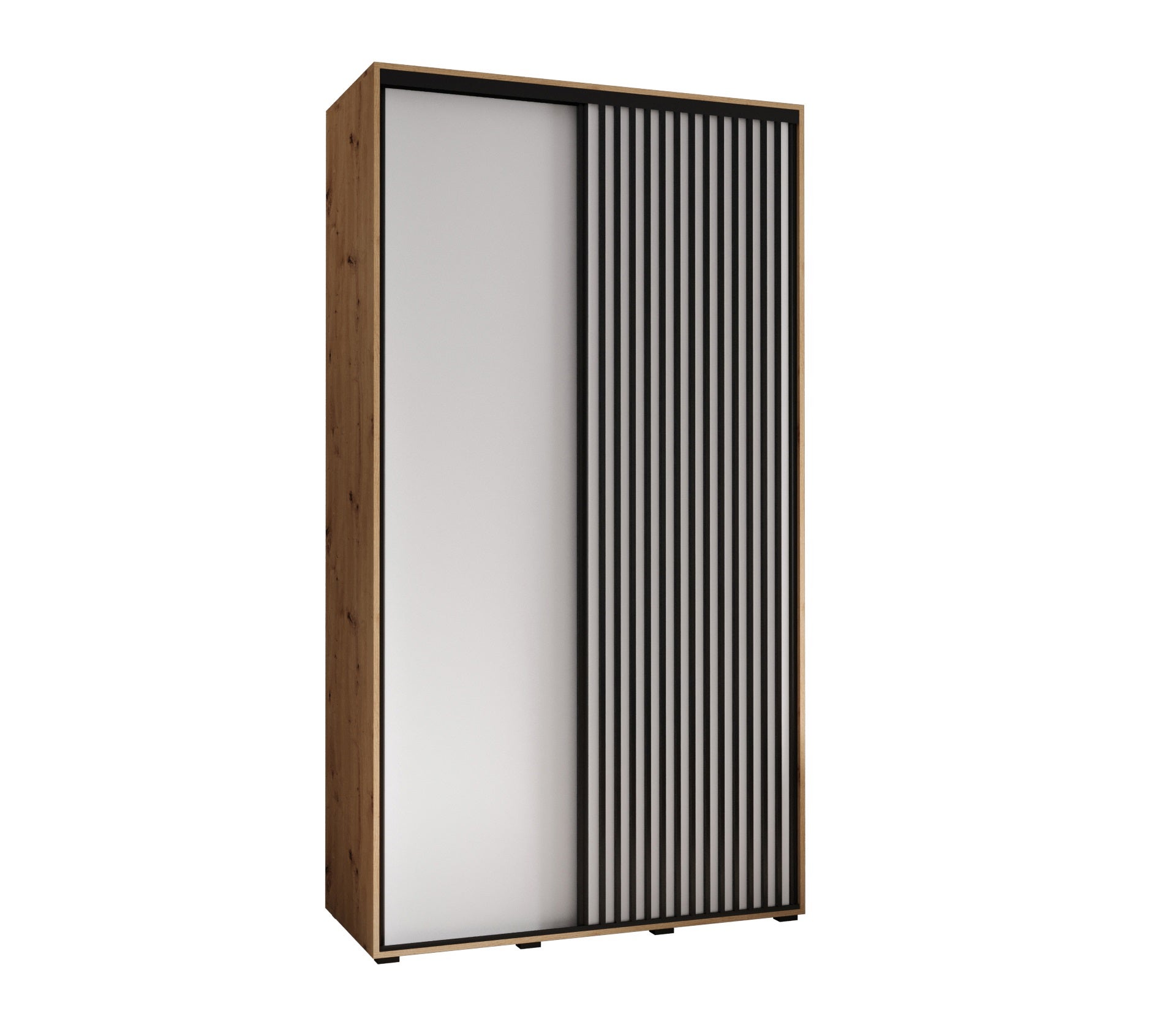 Szafa przesuwna wysoka Lanko 1 140 x 45 x 235,2 cm artisan + biały + lamele czarny - Abiks Meble