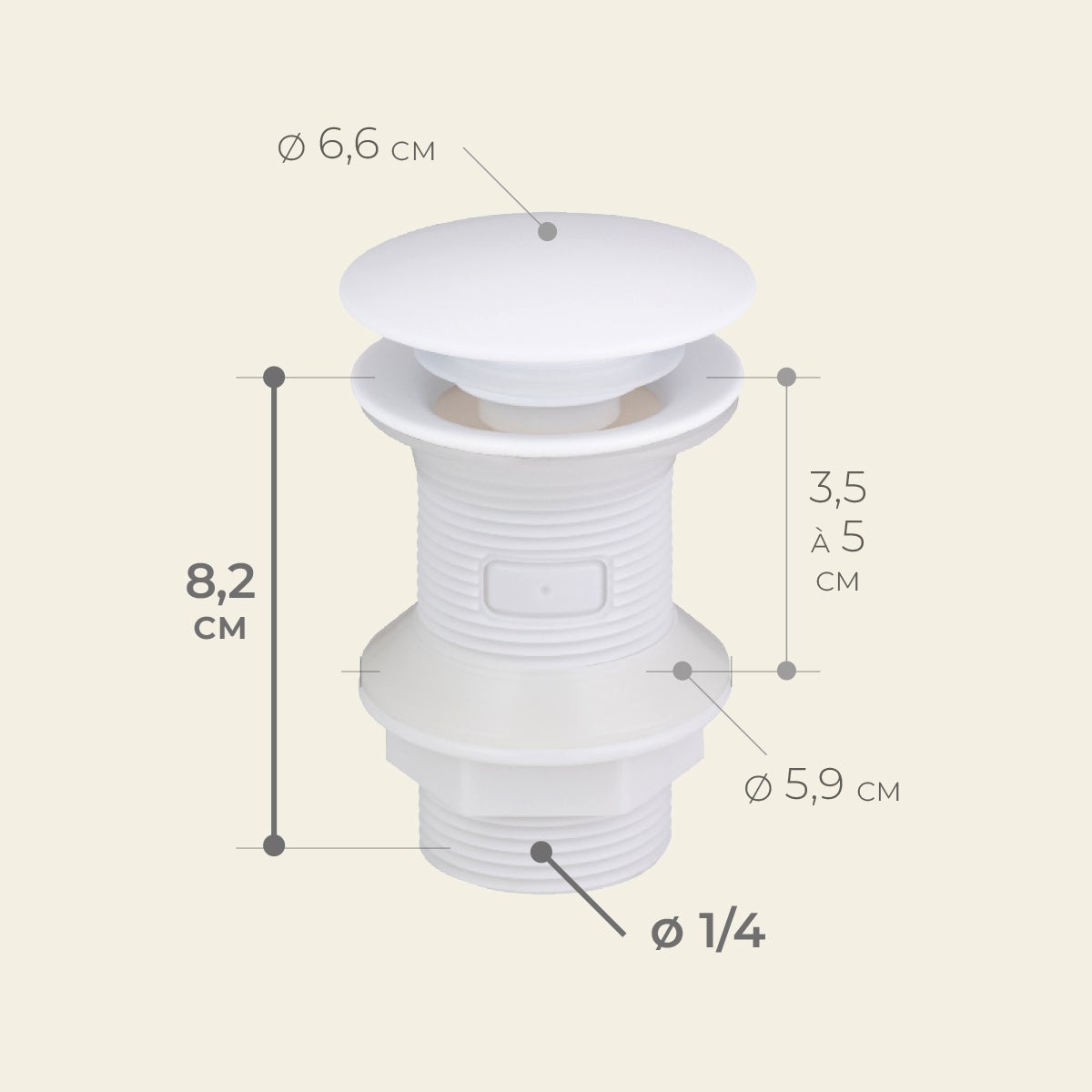 Bonde de lavabo clic clac TINA en ABS clapet en inox blanc mat BASS - 3