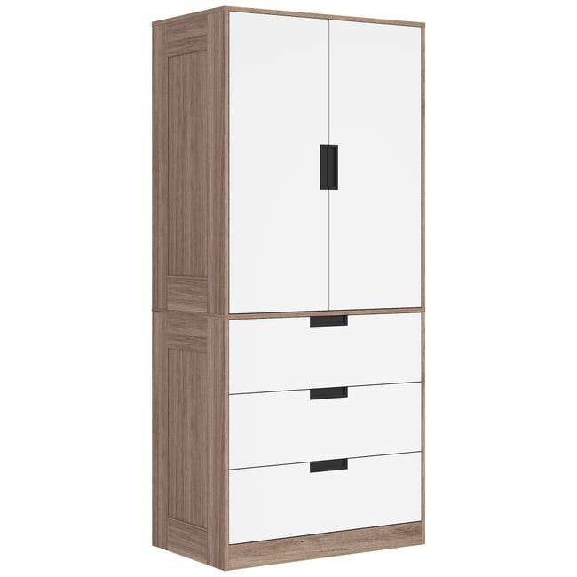 Armoire 2 portes, armoire moderne avec 3 tiroirs et tringle de ...