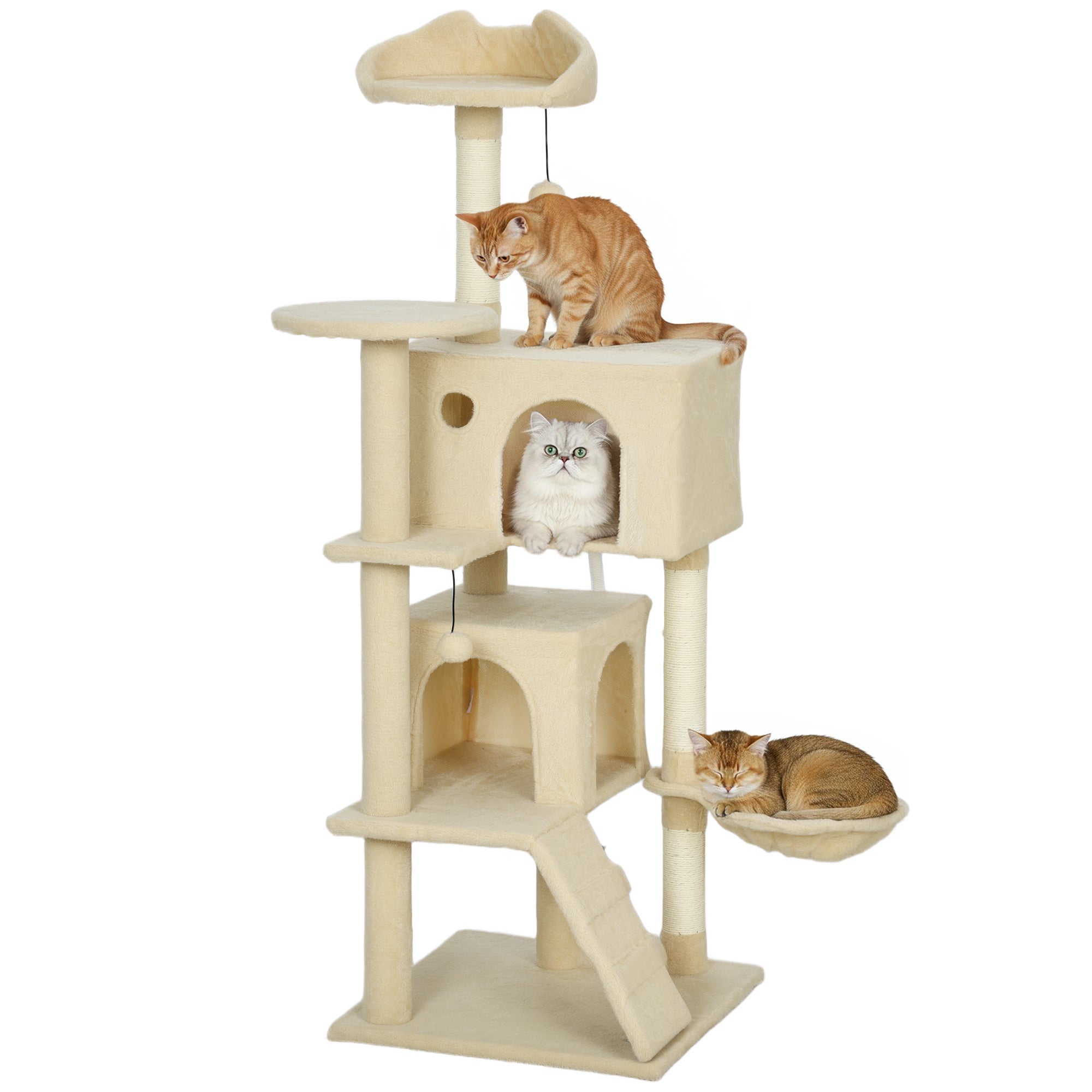 Arbre à chat 140cm avec hamac,échelle,grotte,2 balles en peluche — free download
