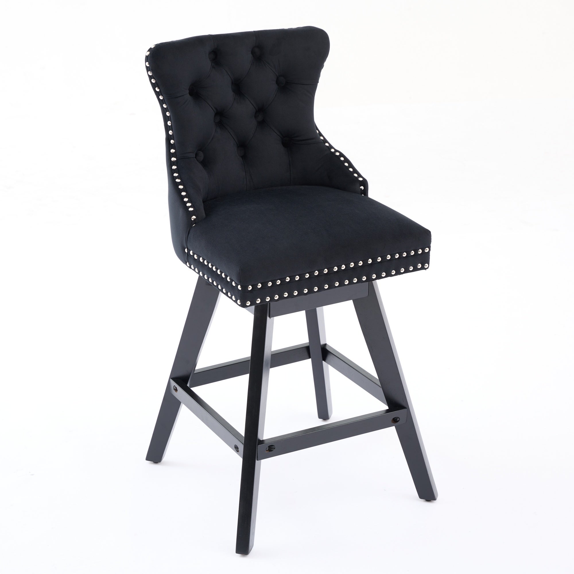 Sgabello Da Bar In Velluto – Set Di 2 – Altezza Regolabile (63-83 Cm) – Girevole 360° Con Poggiapiedi – Nero – Carico Max 120 Kg - 4