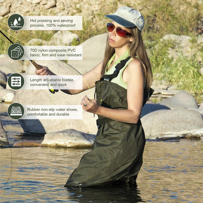 waders Cuissardes de pêche,pêche Waders pour Hommes Femmes Chasse Waders vec Bottes imperméable vert-Taille 47 avec crochet - 4