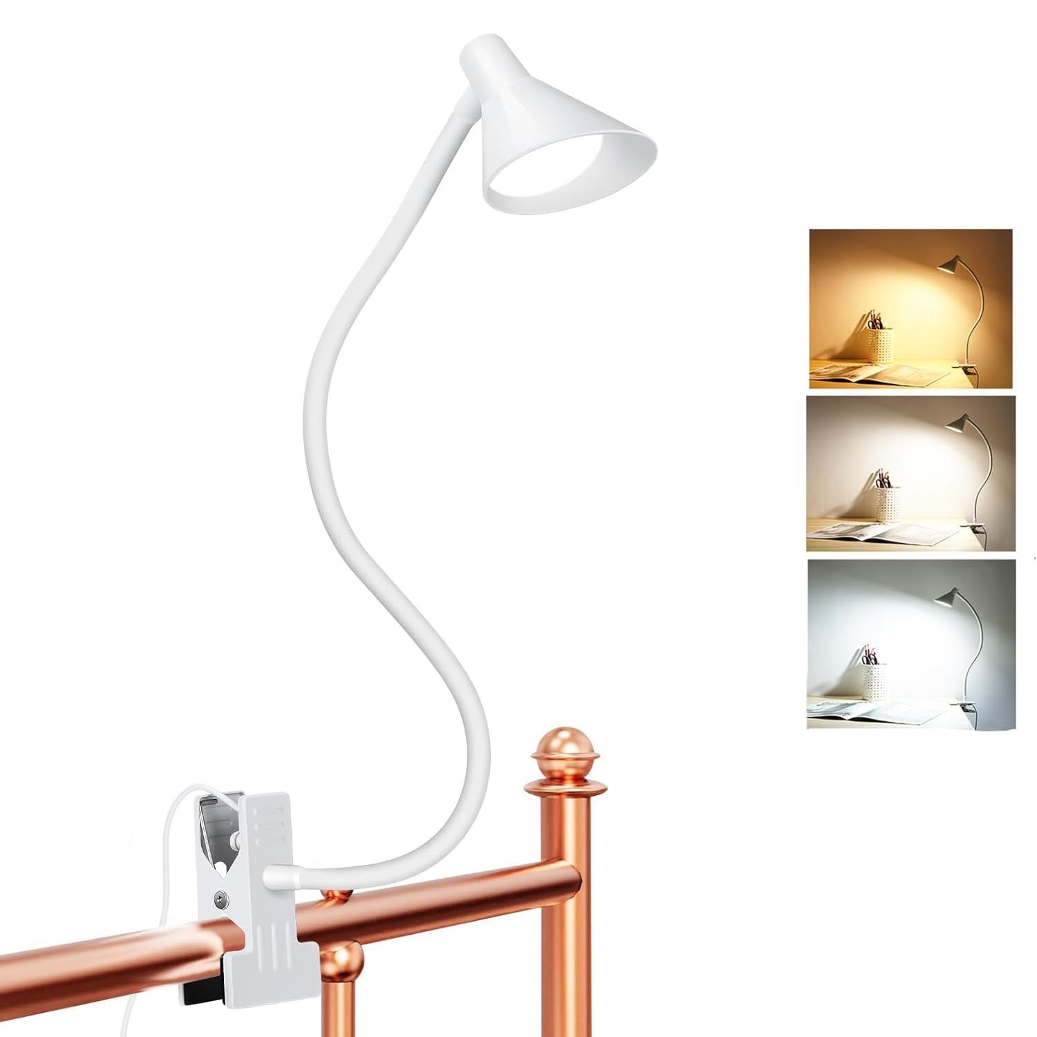 AULEDIO Lot De 2 Lampes LED Pince Blanches Col De Cygne Flexible 