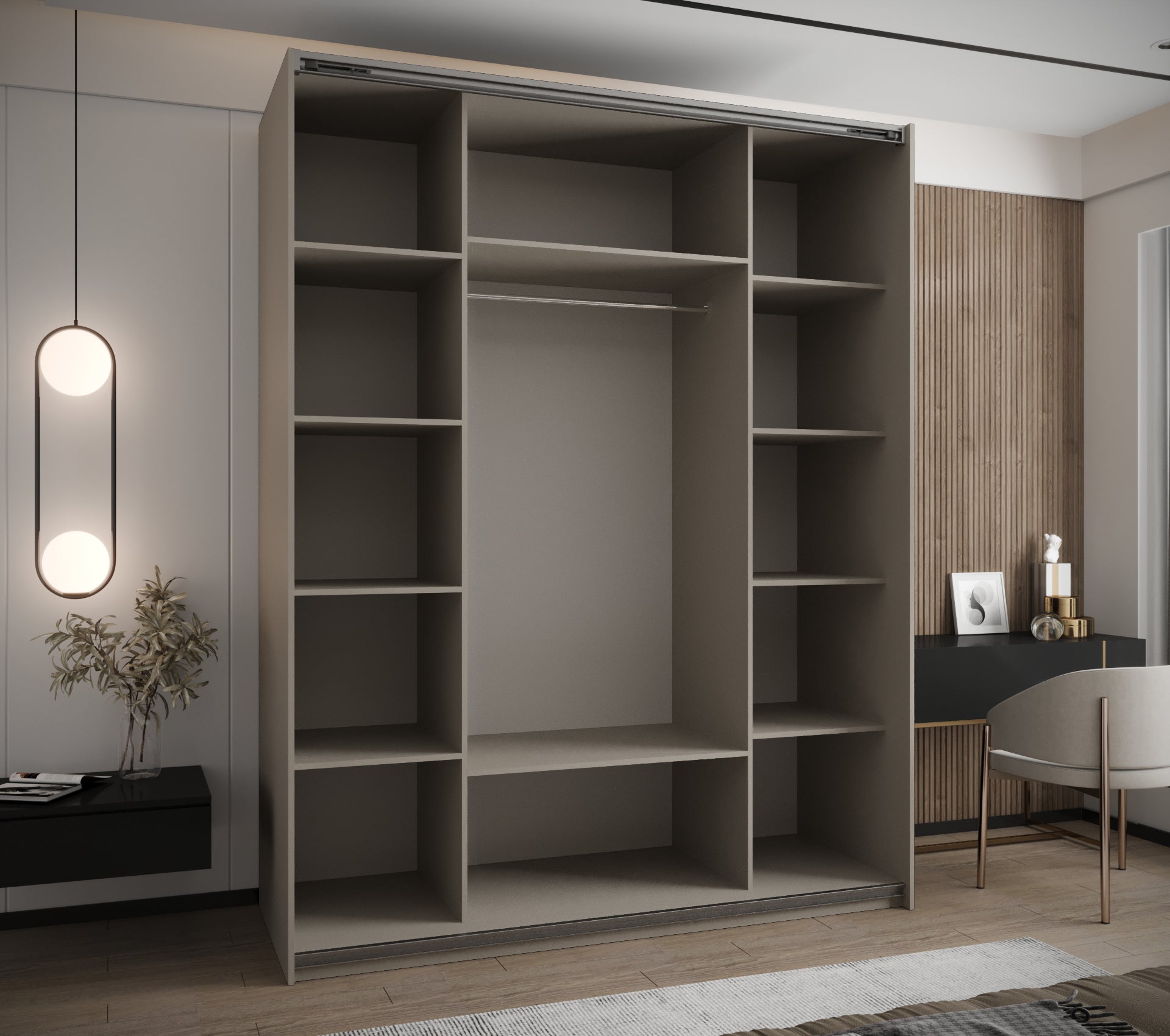 Szafa przesuwna wysoka Lux 1 200 x 64 x 245,5 cm kaszmir + kaszmir + u. srebrny - Abiks Meble - 3