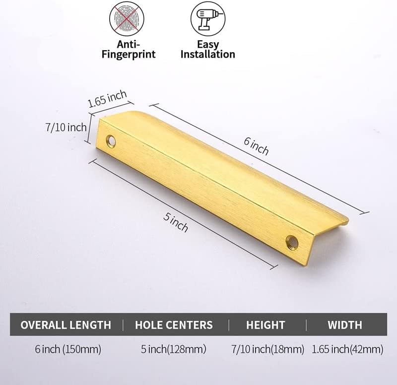 10 niewidocznych uchwytów meblowych w kolorze złotym, z rozstawem otworów 128 mm. Niewidoczne uchwyty meblowe, rozstaw między środkami klamek drzwiow