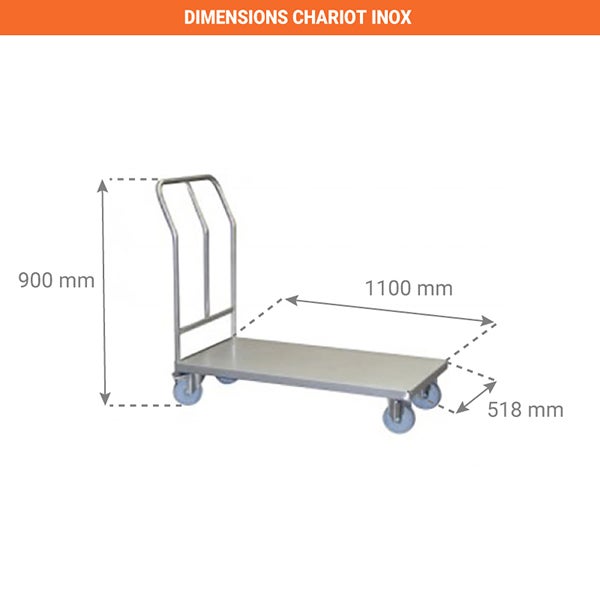 Chariot inox à dossier fixe 1000 x 518 mm 200 kg - 800006724 - 2