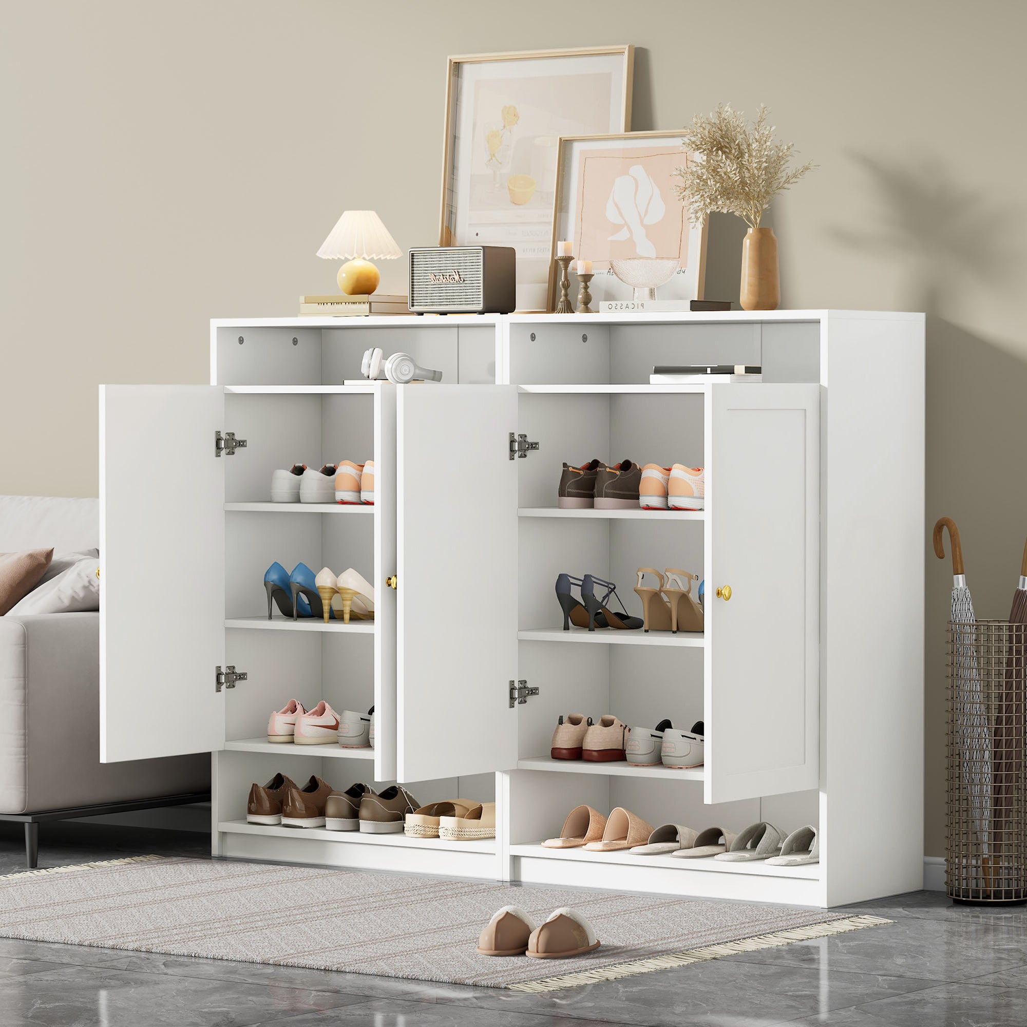 Meuble à chaussures avec 2 portes et étagères réglables - 73 x 34 x 109 cm - panneaux de particules - Blanc - 4