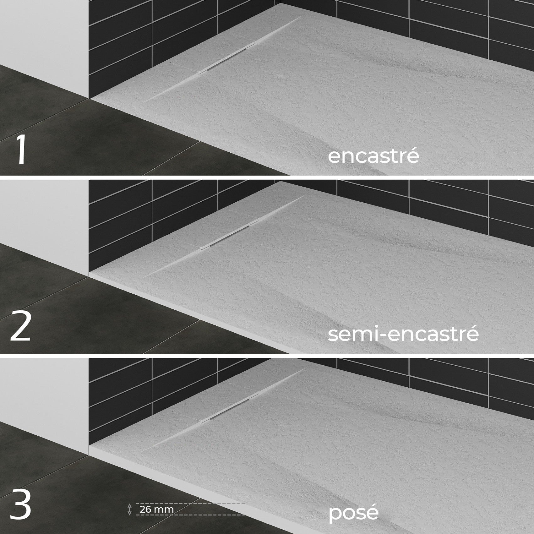 POLAR Receveur de douche 90 x 90 cm Blanc extra-plat effet pierre antidérapant + bonde incluse - 7