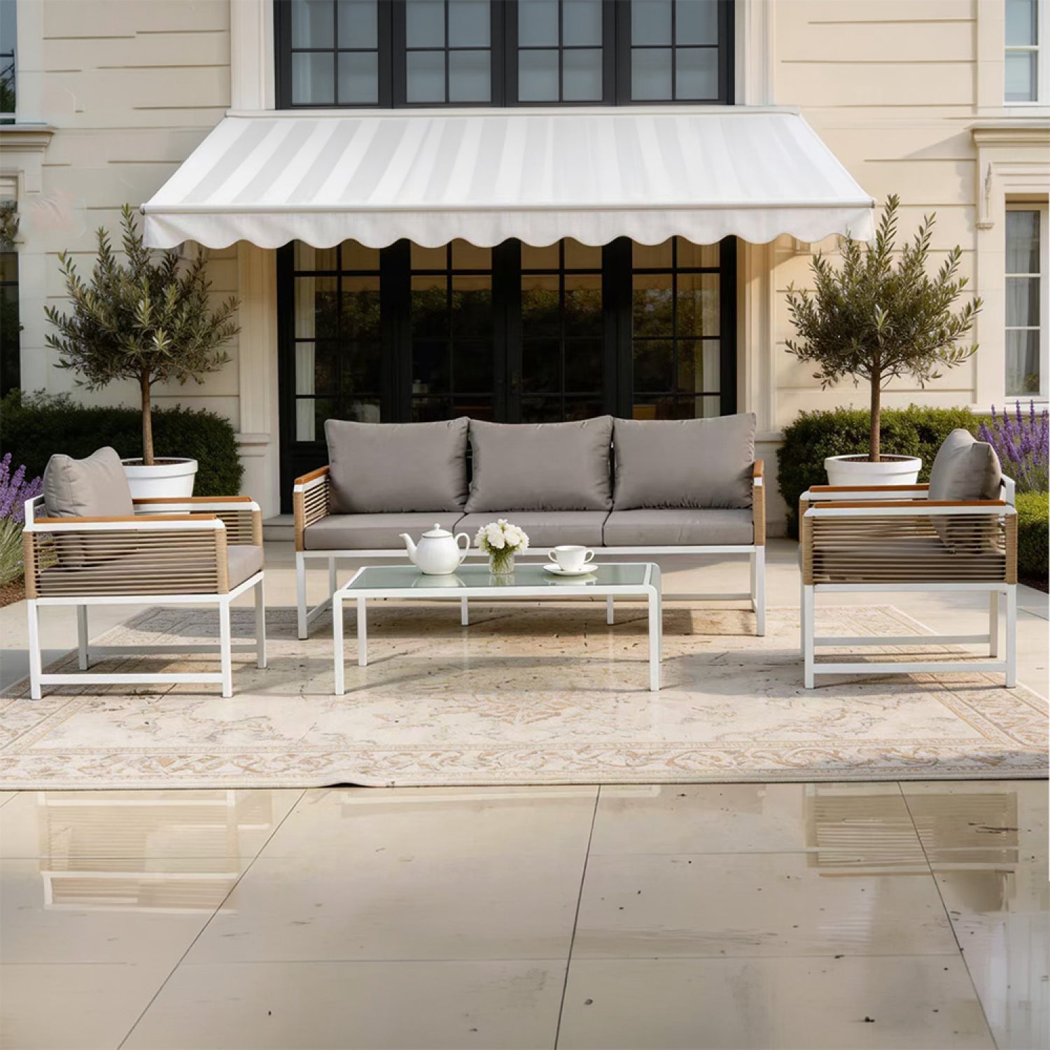 Salon de jardin 5 places avec table basse gris clair SOLOMON - 5